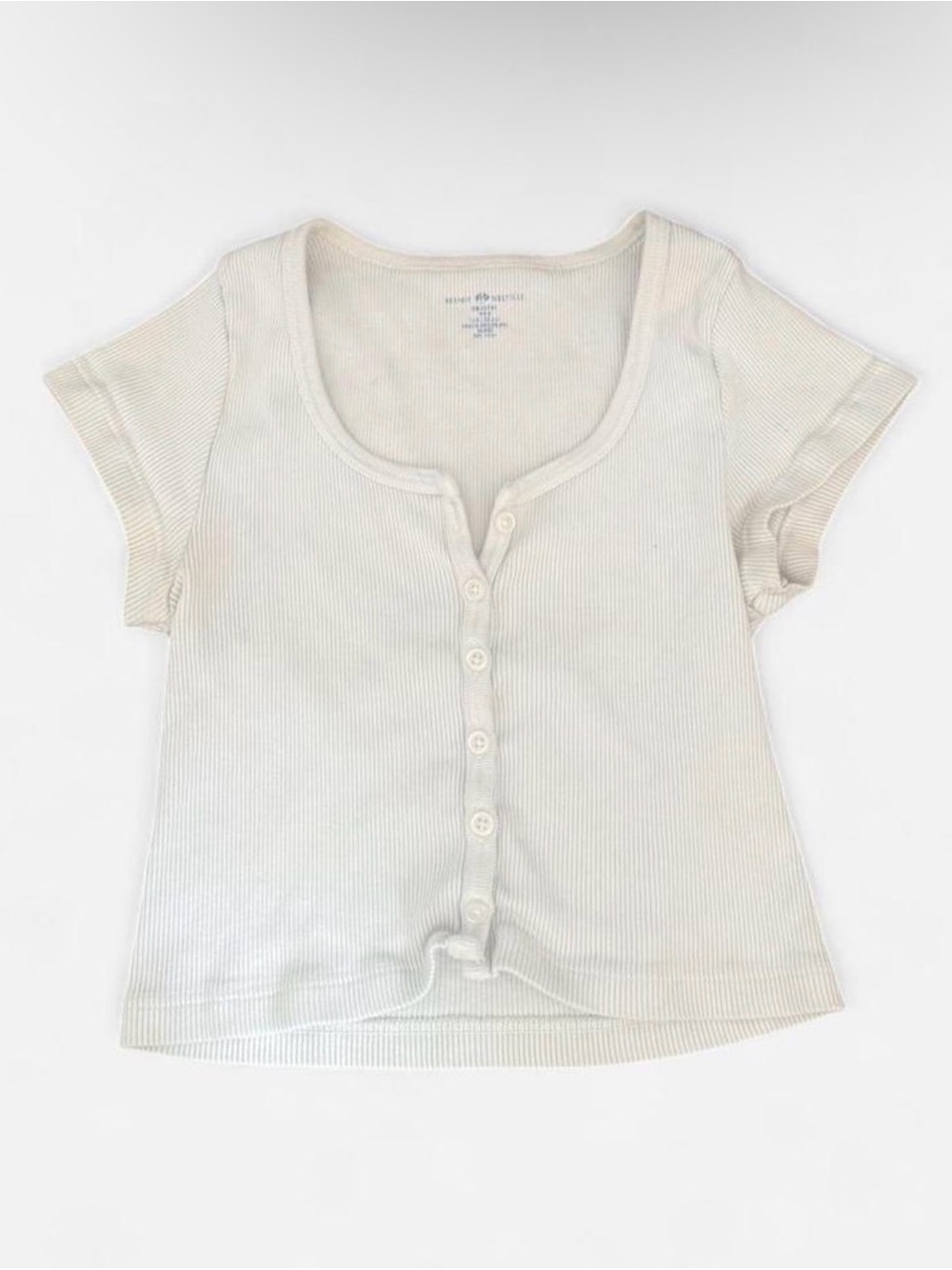 Brandy Melville Short Sleeve Ribbed Button-Front Top - Cream